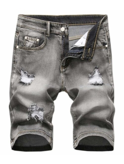 Betusline Men's Ripped Denim Shorts