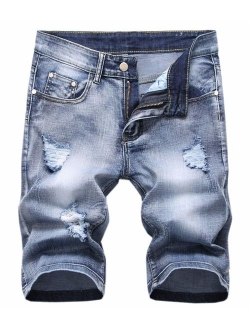 Betusline Men's Ripped Denim Shorts