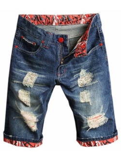 Betusline Men's Ripped Denim Shorts