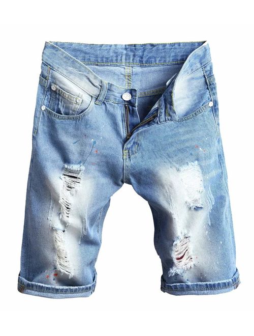 Betusline Men's Ripped Denim Shorts