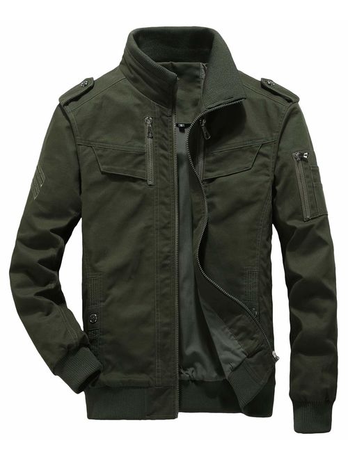 chouyatou Men's Casual Stand Collar Zip-Up Lightweight Bomber Jacket Windbreaker