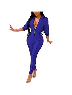 ECHOINE Women's Sexy Bodycon Jumpsuit Deep V Neck Party Clubwear Romper Pants