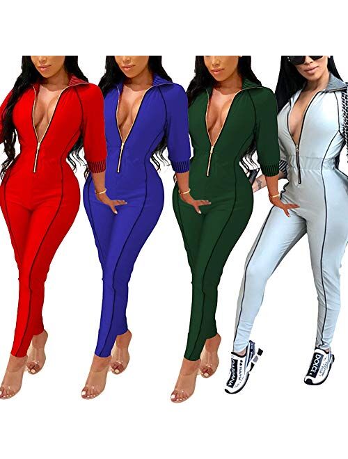 ECHOINE Women's Sexy Bodycon Jumpsuit Deep V Neck Party Clubwear Romper Pants