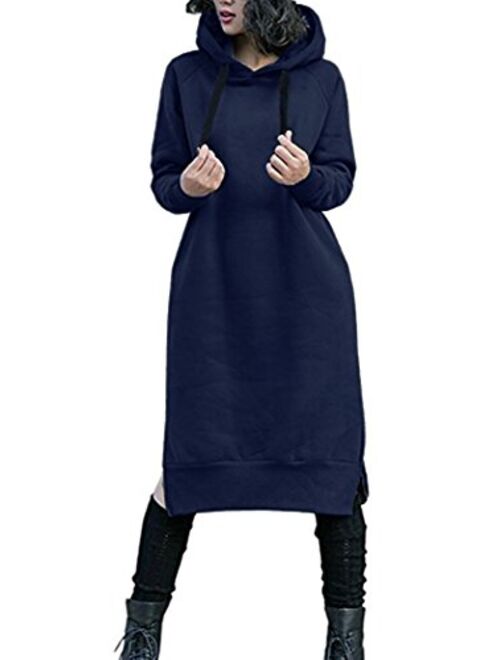 NUTEXROL Women's Thickening Long Fleece Sweatshirt String Hoodie Dress Pullover Plus Size