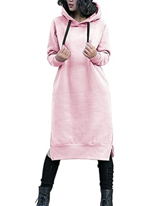 NUTEXROL Women's Thickening Long Fleece Sweatshirt String Hoodie Dress Pullover Plus Size