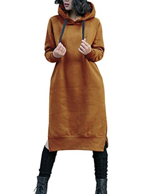 NUTEXROL Women's Thickening Long Fleece Sweatshirt String Hoodie Dress Pullover Plus Size