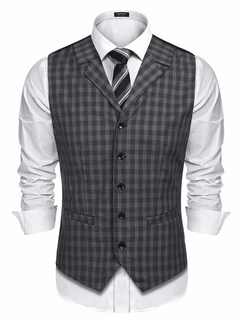 COOFANDY Men's Business Suit Vest Slim Fit Twill Dress Waistcoat for Wedding Party Dinner