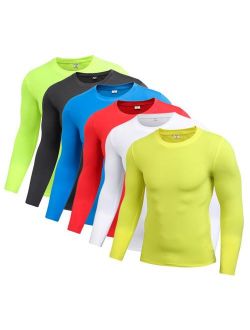 EFINNY Men Boy Long Sleeve Compression Under Base Layer Tight Sports Top T-Shirts