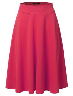 SSOULM Women's High Waist Flare A-Line Midi Skirt with Plus Size