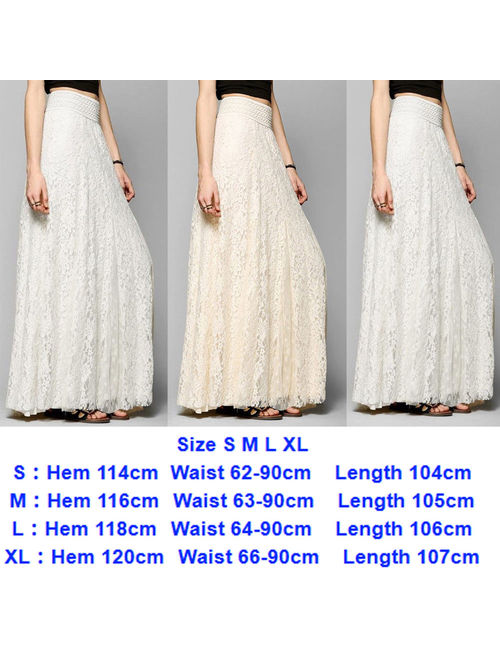 Fashion Women High Waist Stretchy Double Lace Layer Chiffon Maxi Long Skirt