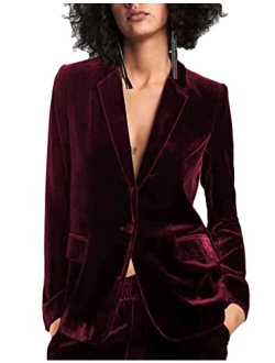 Lrady Women 1 Button Velvet Blazer Coat Slim Fit Casual Lapel Office Jacket Suit