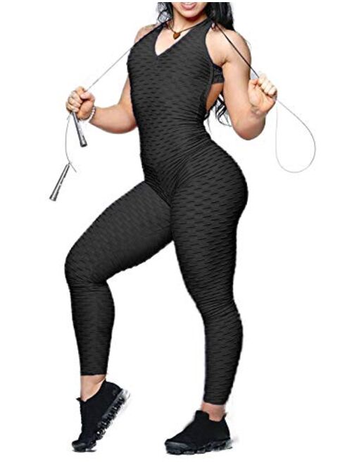Buy Seasum Women Texture Bodysuit Sleevesless Sport One Piece Backless Sexy Slimming Bodycon