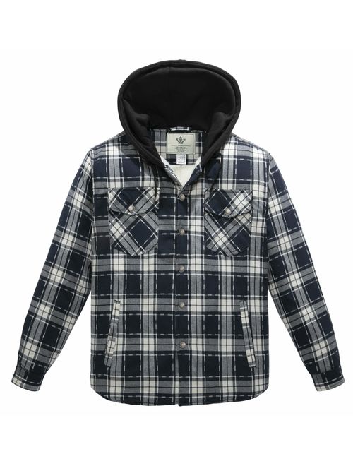 WenVen Men's Plaid Hooded Shirt Jacket with Sherpa Lined