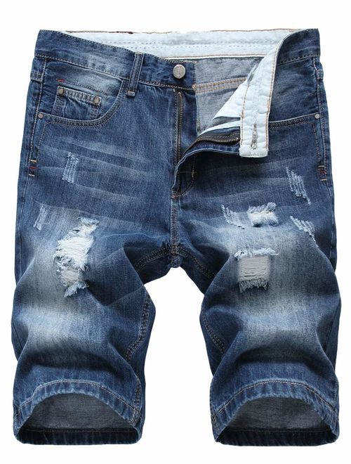 Lavnis Men's Casual Denim Shorts Classic Fit Distressed Summer Fashion Ripped Short Jeans