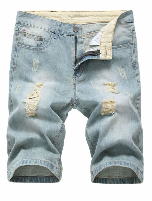 Lavnis Men's Casual Denim Shorts Classic Fit Distressed Summer Fashion Ripped Short Jeans