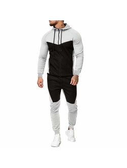 Mens Splicing Zipper Print Sweatshirt Top Pants Sets Sport Suit Tracksuit