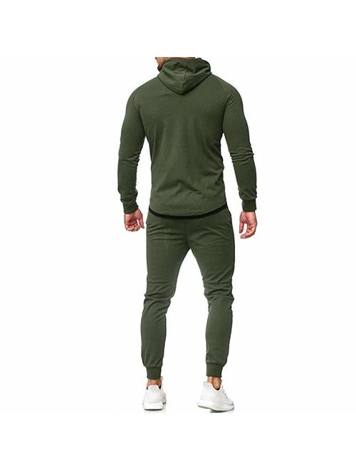 Mens Splicing Zipper Print Sweatshirt Top Pants Sets Sport Suit Tracksuit