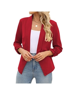 POGTMM Women's Casual Work Office Blazers Open Front Cardigan Long Sleeve Blazer Jackets Suit with Pockets