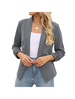 POGTMM Women's Casual Work Office Blazers Open Front Cardigan Long Sleeve Blazer Jackets Suit with Pockets