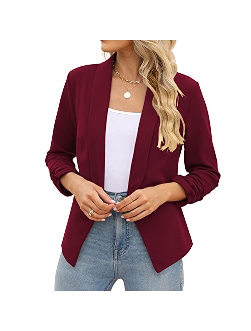 POGTMM Women's Casual Work Office Blazers Open Front Cardigan Long Sleeve Blazer Jackets Suit with Pockets