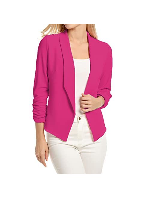 POGTMM Women's Casual Work Office Blazers Open Front Cardigan Long Sleeve Blazer Jackets Suit with Pockets