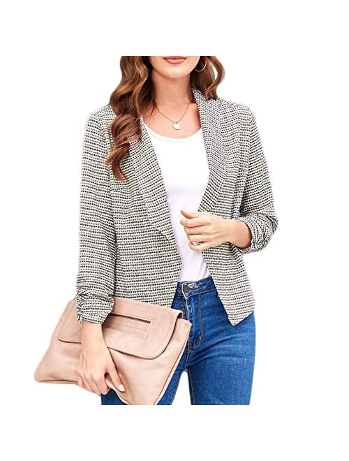 POGTMM Women's Casual Work Office Blazers Open Front Cardigan Long Sleeve Blazer Jackets Suit with Pockets