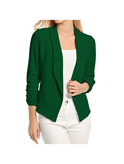 POGTMM Women's Casual Work Office Blazers Open Front Cardigan Long Sleeve Blazer Jackets Suit with Pockets