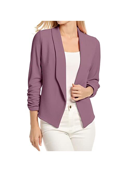 POGTMM Women's Casual Work Office Blazers Open Front Cardigan Long Sleeve Blazer Jackets Suit with Pockets