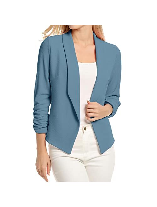 POGTMM Women's Casual Work Office Blazers Open Front Cardigan Long Sleeve Blazer Jackets Suit with Pockets