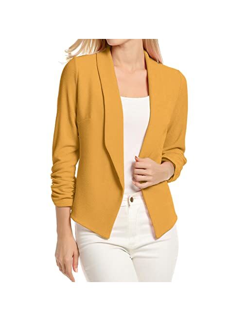 POGTMM Women's Casual Work Office Blazers Open Front Cardigan Long Sleeve Blazer Jackets Suit with Pockets