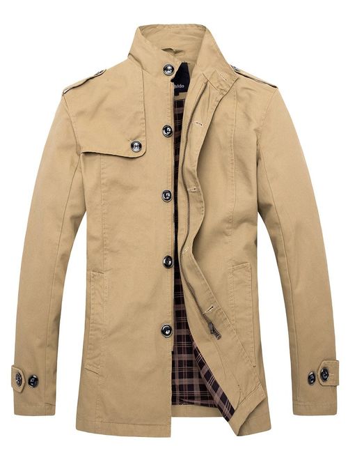 Wantdo Men's Cotton Classic Causal Durable Stand Collar Jacket Trench Coat