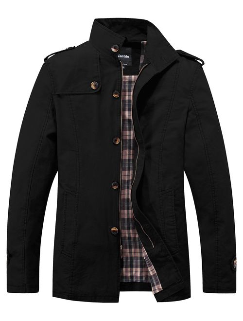 Wantdo Men's Cotton Classic Causal Durable Stand Collar Jacket Trench Coat