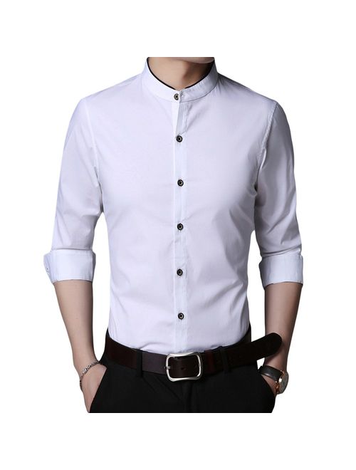 HiLY Men's Tuxedo Shirt Banded Collar Dress Shirt Slim Fit Long Sleeve Cotton Tuxedo Dress Shirts for Men