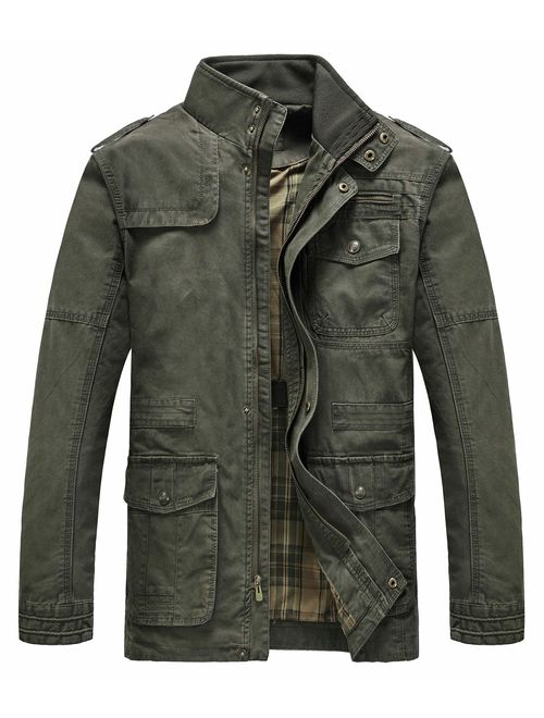 Heihuohua Men's Field Jacket Cotton Stand Collar Lightweight Military Coat