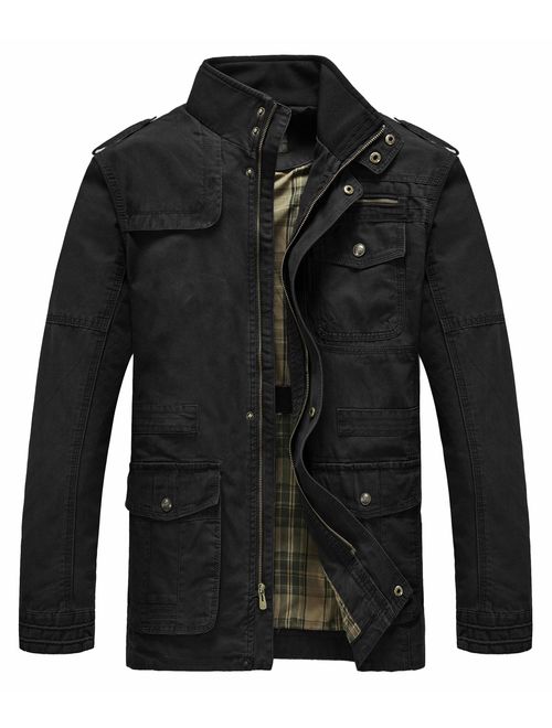 Heihuohua Men's Field Jacket Cotton Stand Collar Lightweight Military Coat