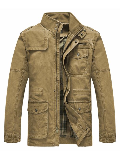 Heihuohua Men's Field Jacket Cotton Stand Collar Lightweight Military Coat