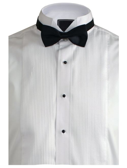 OmegaTux Mens Wing Collar Tuxedo Shirt with Bowtie, 1/8" Pleat & Convertible Cuffs