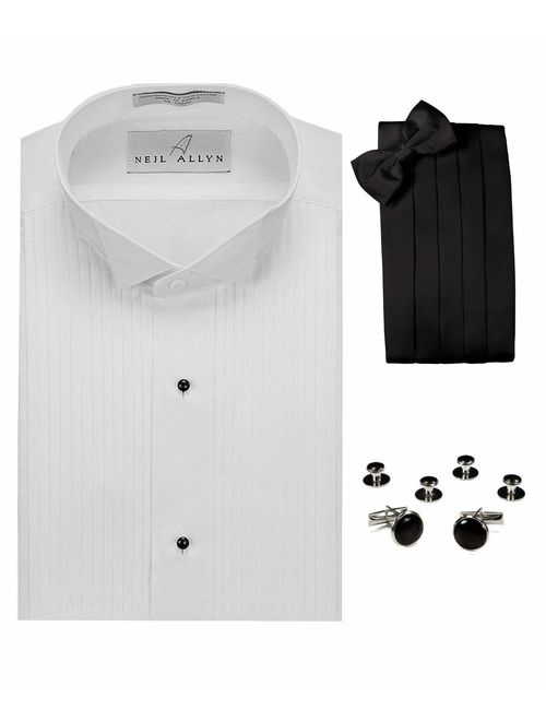 Wing Collar Tuxedo Shirt, Cummerbund, Bow-Tie, Cuff Links & Studs Set