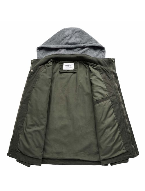 RongYue Men's Casual Cotton Military Windbreaker Jacket with Removable Hood