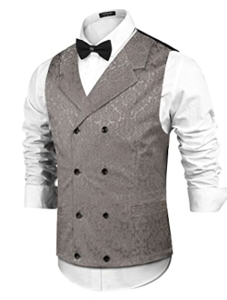 Mens Victorian Vest Steampunk Christmas Double Breasted Suit Vest Slim Fit Brocade Paisley Floral Waistcoat