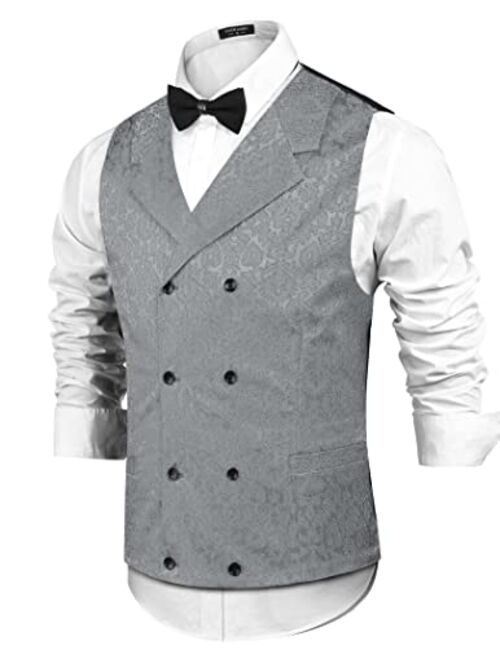 COOFANDY Mens Victorian Vest Steampunk Christmas Double Breasted Suit Vest Slim Fit Brocade Paisley Floral Waistcoat