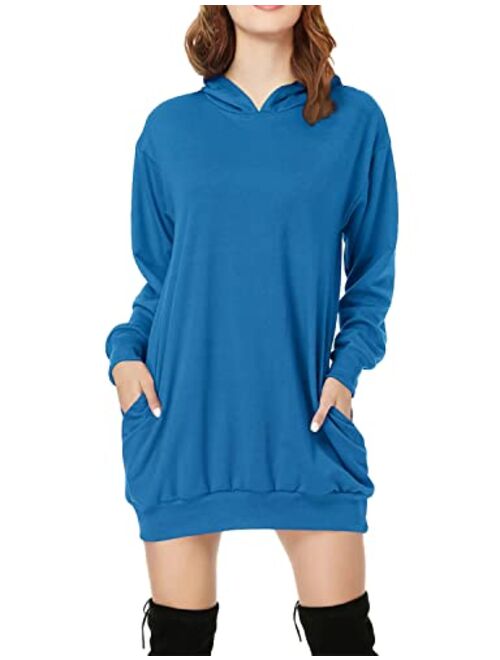 Auxo Women's Long Sleeve Hooded Pockets Pullover Hoodie Dress Tunic Sweatshirt