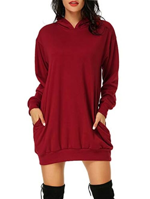 Auxo Women's Long Sleeve Hooded Pockets Pullover Hoodie Dress Tunic Sweatshirt