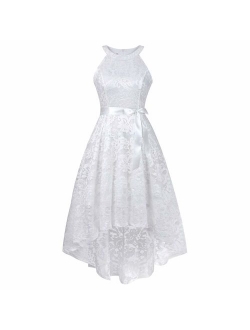 Women's Sleeveless Slim Halter Lace Dress Bridesmaid Party Cocktail Formal Dress