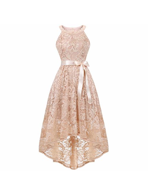 Women's Sleeveless Slim Halter Lace Dress Bridesmaid Party Cocktail Formal Dress