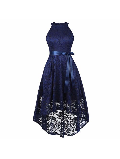 Women's Sleeveless Slim Halter Lace Dress Bridesmaid Party Cocktail Formal Dress