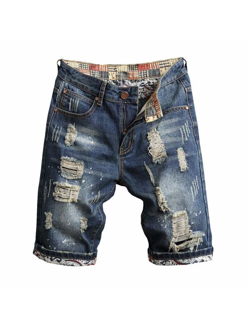 TANLANG Men Skinny Slim Fit Stretch Straight Leg Hole Fashion Jeans Pants Slim Fit Bootcut Jean Athletic Casual Shorts ...