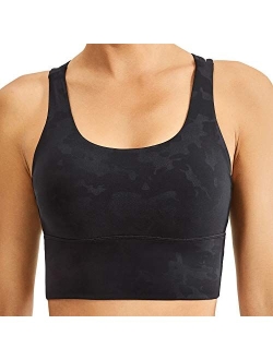 Strappy Sports Bras for Women Longline Wirefree Padded Medium Support Yoga Bra Top