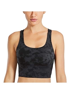 Strappy Sports Bras for Women Longline Wirefree Padded Medium Support Yoga Bra Top