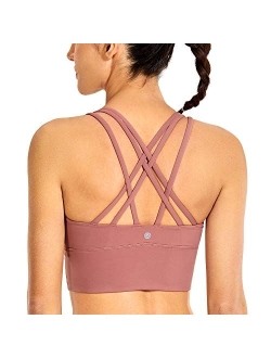 Strappy Sports Bras for Women Longline Wirefree Padded Medium Support Yoga Bra Top